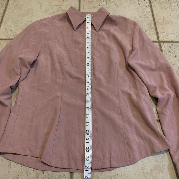 Vintage 80s Studio London Mauve Faux Suede Button Down Shirt Blouse M/M - Picture 6 of 6
